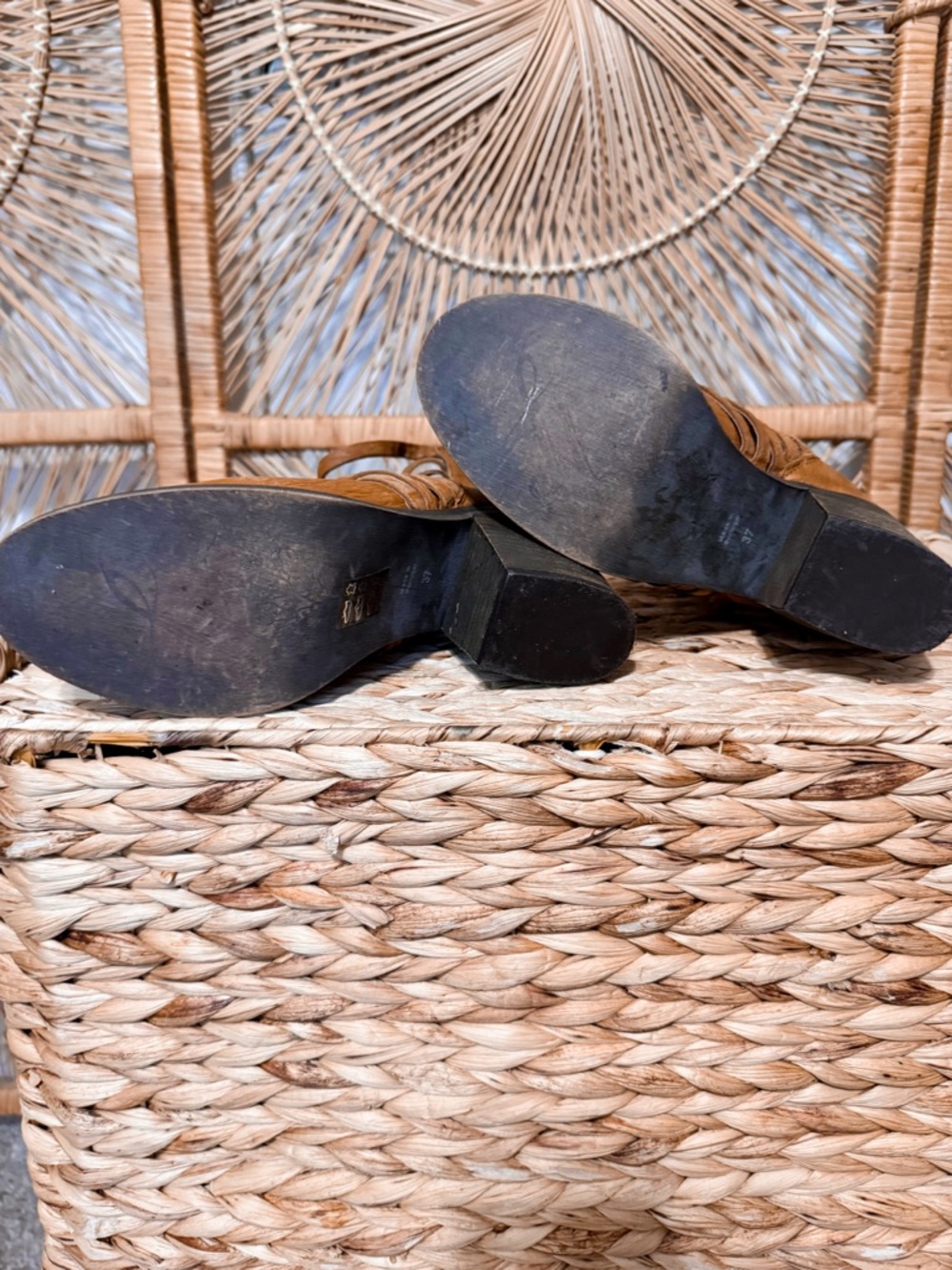 Free People Cognac Woven Leather Ankle Booties - Picture 6 of 12